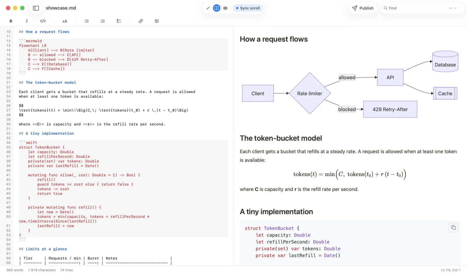 QuickMark split editor and preview on a Mac